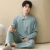 Pijama Masculino Primavera e Outono Manga Longa Fino Tamanho Grande Algodão Puro Masculino 2025 Novo Roupa de Casa Outono e Inverno Roupa Externa