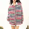 Suéter Rayado Colorido Estilo Retro Americano Otoño/Invierno 2026 para Mujer, Elegante Cárdigan de Punto Holgado, Ropa Exterior Casual
