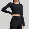 Roupas de Yoga Transfronteiriças Manga Longa Feminina Sexy Moda Justa Roupas Fitness Treinamento de Corrida ao Ar Livre Tops Esportivos Curtos Outono
