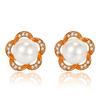Pendientes de perlas de agua dulce naturales de imitación de estrella de cinco puntas con temperamento para mujer, pendientes de perlas de cinco pétalos giratorios con incrustaciones de circonita