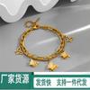 Pulsera Europea y Americana de Acero de Titanio con Doble Capa Chapada en Oro de 18K para Mujer con Diseño Nicho, Pulsera con Colgante de Mariposa de Estilo Hip-Hop Moderno y Personalizado