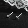 Brincos de Prata Pura 999 Mini Redondo Quadrado Geométricos Stud para Mulheres Luxo Leve Nicho Simples Moda Amigáveis ao Ouvido Acessórios de Orelha