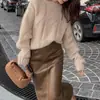 Suéter de punto grueso con cuello redondo y diseño de flor de cáñamo, otoño e invierno, nuevo estilo coreano, manga caída, color liso, top pullover, moda para mujer