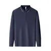 Nueva colección de primavera y otoño: Camiseta de manga larga holgada, ligera y elegante para hombre, de color liso y con un cuello polo clásico, adecuada para hombres de mediana edad en entornos de negocios casual.