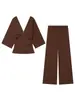 Conjunto de Pantalones Anchos de Moda Popular Texturizados con Cuello en V Decorativo, Capas Color Café Za de la Marca Z