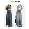 Jeans Amplios Retro Rústicos para Mujer Otoño 2024 Nuevo Diseño Cintura Alta Holgados Pantalón Falda