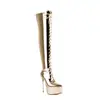 Danza Jazz 43 Hasta la Rodilla Talla Comercio Exterior Charol Tacón Súper Alto Botas de Caballero Botas Largas 32 Código de Bota Plataforma de Agua Con Cordones Blanco