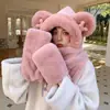 Gorro de Peluche, Bufanda, Guantes, Gorro con Forro de Felpa, Conjunto de Tres Piezas Engrosado, Orejas de Mickey, Calentador de Cuello, Todo en Uno, Lindo