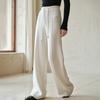 Calça de Cashmere Feminina 100% Cashmere Puro Outono e Inverno Novo Estilo Simples Grossa Cordão Cintura Alta Quente Casual Reta