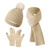 2026 Nuevo Juego de Tres Piezas de Invierno Cálido Tejido de Lana con Forro Polar, Guantes, Gorro y Bufanda, Venta al por Mayor