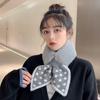 Cachecol de lã com costura de pelúcia pied-de-poule feminino inverno estilo japonês gola de pele cruzada quente proteção para o pescoço versátil estilo coreano