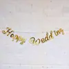 Espejo de una pieza con diseño de feliz boda, tira de flores, tira de bandera para colgar, decoración de pared de fondo de boda transfronteriza