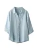 Camisa de manga corta de verano nueva y versátil con cuello en V, ajuste ceñido, de algodón y lino, con cuello camisero, tops casuales para mujer