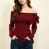 Suéter nuevo de otoño e invierno transfronterizo europeo y americano para mujer, top de punto con lazo ajustado de hombros descubiertos de Amazon para mujer