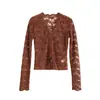 Novedad para Otoño 17/8 Principios de Otoño Ligeramente Madura Deseo Puro Transparente Ajustado Manga Larga Cuello en V Blusa de Encaje para Mujer F1151