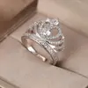 Anillo para Mujer de Línea Única Europea y Americana, Forma de Corona, Incrustado con Circonita, Venta Directa de Fábrica de Anillos de Cobre Transfronterizo Aliexpress Wish