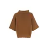 Ropa de Mujer Transfronteriza al por Mayor Artículo Popular Otoño Cuello Medio Alto Manga Media Dobladillo Corto Suave Capa Base Top de Punto