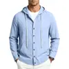 2026 Camisa de lino con capucha de manga larga para hombre estilo americano otoño e invierno transfronteriza, chaqueta con capucha tejida de color liso con cordón