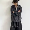 Fornecido diretamente pelo fabricante, nova camisa xadrez preta estilo japonês de outono, falsa peça dupla para homens e mulheres com forro de cor contrastante, top de manga longa sem botões