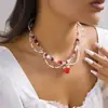 Joyería Transfronteriza Europea y Americana, Collar de Fresa y Mariposa para Chica Dulce y Picante, Collar de Borla de Perla de Imitación de Gama Alta de Nicho para Mujer