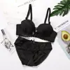 Sutiã Push-up Sem Aro Laço Franzido Ajustável Sexy Suporte Superior Roupa Íntima Conjunto Feminino Modal Renda