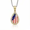 Pingente Forma de Coração Gota d'água Cruz Bandeira Americana Cobre Zircônia Personalizado Versátil Colar Colar Bandeira Americana