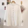 Nova Camisa Casual Colorida Bordada com Botões, Gola de Renda Solta, Manga Longa para Mulheres - Coleção Primavera 2026