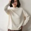 Suéter de Lana Retorcida Holgado de Hombro Raglán de Gama Alta, Top Tejido Jacquard de Doble Hilo Engrosado de Cuello Semi-Alto, Suéter de Cachemir para Mujer