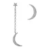Brincos de Agulha de Prata Coreanos com Estrelas e Lua de Zircônia, Brincos Assimétricos com um Toque de Luxo Leve e High-End para Mulheres