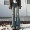 Jeans Acampanados Azules Retro para Mujer, Nuevo Estilo Otoño, Tallas Grandes, Cintura Alta, Adelgazantes, Elásticos, para Cuerpo Tipo Pera