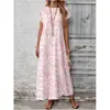 2026 Nuevo Vestido Largo Estampado de Verano Transfronterizo Europeo y Americano para Mujer, Vestido Casual Holgado de Manga Corta Línea A