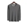 Camiseta de manga larga con cuello redondo para hombre, ropa interior térmica de otoño/invierno, forrada de polar y engrosada, color liso, capa interior de moda, top de capa base