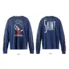San Miguel Vintage Americano Lavado Vintage Viejo Hip-Hop Holgada Camiseta de Manga Larga para Hombres y Mujeres