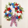 Corona de Rosas Americana del Día de la Independencia Transfronteriza Roja Blanca y Azul Corona Artificial Colgante de Pared Decoración de Bandera Colgante de Puerta