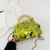 Bolsa Texturizada Estilo Coreano para Mulheres 2025 Nova Tendência Bolsa Transversal com Corrente para o Dia a Dia Bolsa de Ombro com Corrente de Lantejoulas Bolsa com Aba Fashion