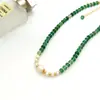 Novo Colar de Clavícula de Luxo Leve de Pérola Natural e Jade Inspirado em Vintage Único Estilo Ins