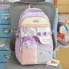 Mochila Versátil Tendência Dopamina de Grande Capacidade para Meninas do Ensino Fundamental, Mochila Casual Color-Blocking Estilo College Macaron