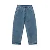 Rumei Jeans Denim Lavado Azul Simples Retrô Americano Calças Casuais Retas Largas Calças Longas Versáteis Masculinas Ligeiramente Afuniladas