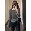Moda Estilo Coreano Suéter de Tricô Listrado Tomara que Caia Mangas Sino Slim Fit Pulôver Feminino Outono Inverno Novo L0918Z