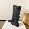 Botas Retrô Amassadas Empilhadas Outono/Inverno 2026 Femininas para Panturrilha Larga Acima do Joelho Longas Emagrecedoras Versáteis Salto Grosso Cano Alto Botas de Cavaleiro