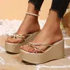 Verano Transfronterizo Europeo y Americano Tacón Grueso Combinación Faldas de Mujer Plataforma de Cuña Chanclas Zapatos Elegante Negro Ropa Exterior Grueso Venta al por Mayor Tallas Grandes