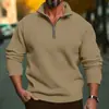 Sudadera Casual Popular de Otoño e Invierno para Hombre, Color Sólido, Manga Larga, Cremallera Media Europea y Americana, Talla Grande, Versátil, Cuello Alto