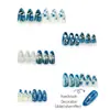 Uñas postizas estilo ins degradado azul y blanco almendra exquisitas pintadas a mano en porcelana azul y blanca puntas de arte de uñas retro fábrica al por mayor en stock