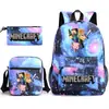 Mi mochila escolar mundial de tres piezas con estampado, gran capacidad, bolsa de lona para computadora para exteriores para estudiantes de secundaria