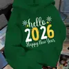 Moletom com Capuz Estampado de Ano Novo 2026 Masculino - Design com Números Dourados 2026 & Feliz Ano Novo, Cinza