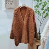 Jaqueta Cardigan de Tricô Longo Cacheado, Espessada para Outono e Inverno, Comprimento Médio Solta, Moda Feminina, Design de Nicho, Estilo Coreano