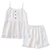 Pijama de tirantes de gasa de algodón 100% para mujer, conjunto de crepé con estampado floral pequeño en 1 color, Ropa de casa, Pijama de verano para mujer, Algodón 100%