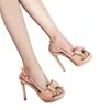 Tacones de aguja, estilo sexy, tacones altos de espalda descubierta, nueva colección de verano, color nude, punta abierta, detalle de lazo, plataforma gruesa, impermeables, sandalias de moda