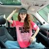 Playera de Manga Corta de Algodón Puro con Estampado de Letras de Estilo Holgazán para Mujer, Top Pequeño Suelto Cubre-Carne Tie-Dye de Color en Bloque de Gama Alta