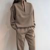 Traje casual de dos piezas de color liso con solapa y cremallera, moda nueva de otoño e invierno, transfronterizo de Amazon Europa y América 2025